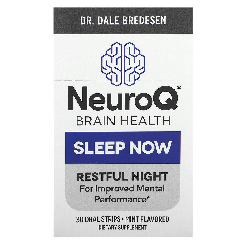 

LifeSeasons, NeuroQ Brain Health, Sleep Now, мята, 30 пероральных полосок