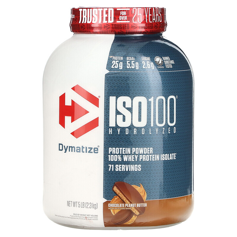 Dymatize, ISO100, гидролизованный 100% изолят сывороточного протеина, шоколад и арахисовое масло, 2,3 кг (5 фунтов)