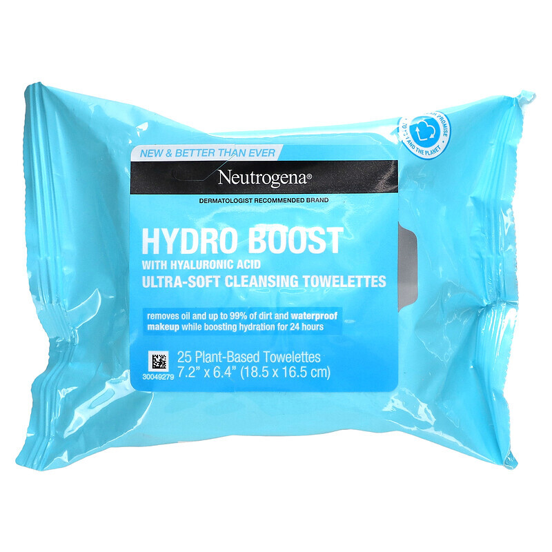 

Neutrogena, Hydro Boost с гиалуроновой кислотой, ультрамягкие очищающие салфетки, 25 салфеток на растительной основе