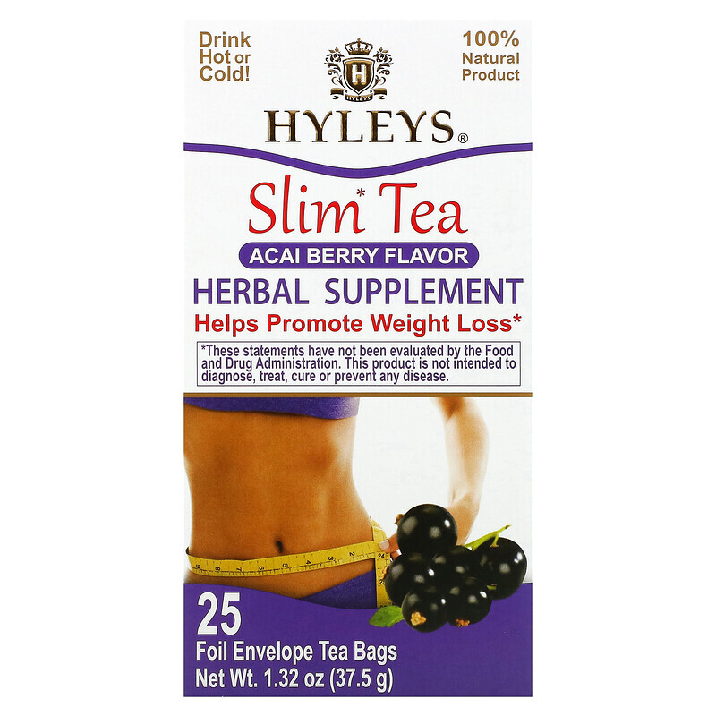 

Hyleys Tea, Slim Tea, ягоды асаи, 25 чайных пакетиков в фольгированных пакетиках, по 1,5 г (0,05 унции)