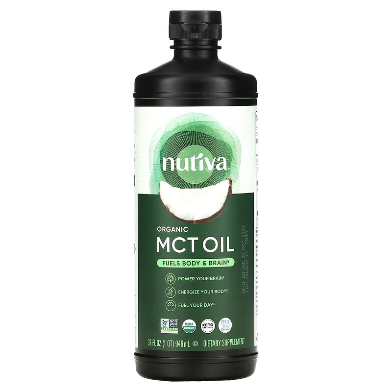 Nutiva, 100% органическое кокосовое масло со среднецепочечными триглицеридами, без ароматизаторов, 946 мл (32 жидк. Унции)