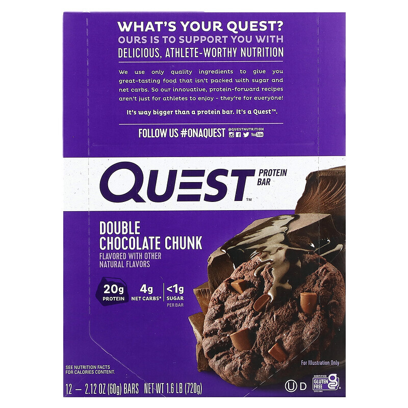 

Quest Nutrition, Protein Bar, Double Chocolate Chunk, 12 Bars, 2.12 oz (60 g) Each