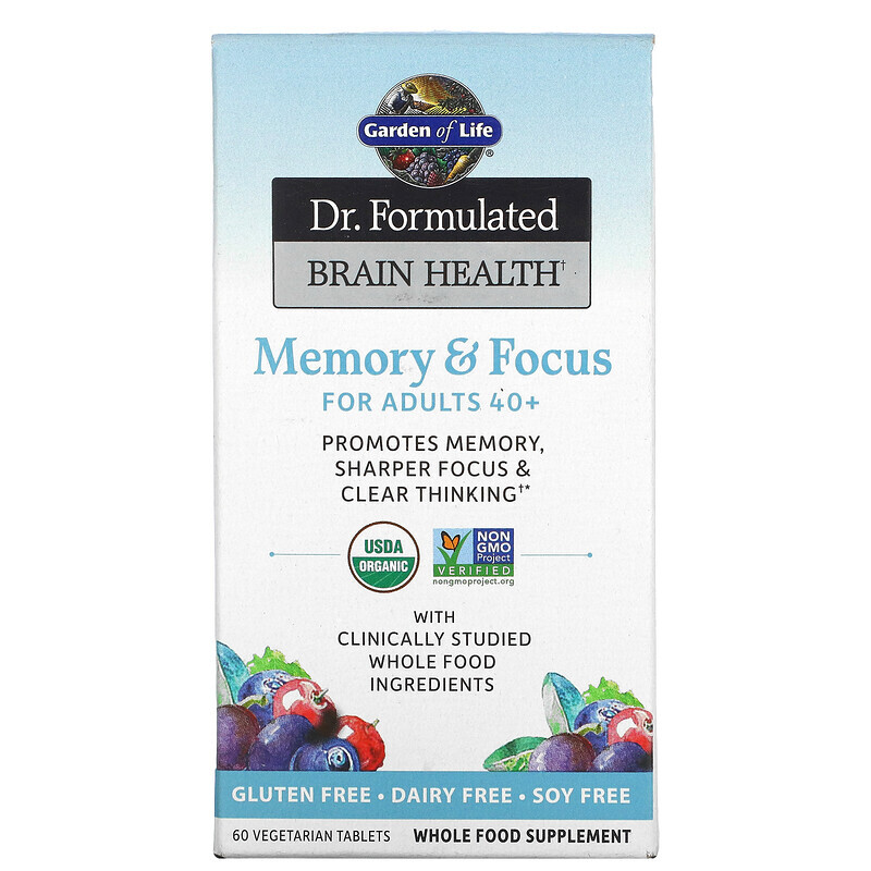 

Garden of Life, Dr. Formulated Brain Health, Memory & Focus for Adults 40+, 60 Vegetarian Tablets