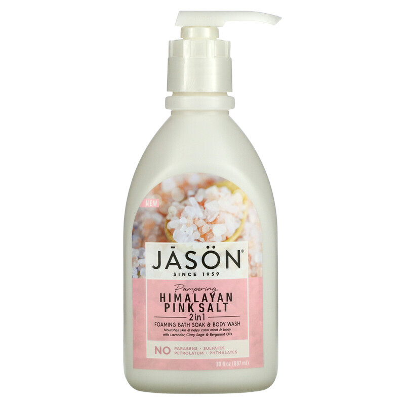 

Jason Natural, 2 in 1 Schäumendes Bade- und Duschgel, Verwöhnendes pinkes Himalayasalz, 887 ml (30 fl. oz.)