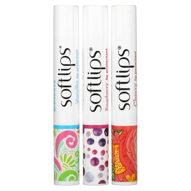 

Softlips, Средство для губ, вишня, малина, ваниль, 3 шт. В упаковке, 2 г (0,07 унции)