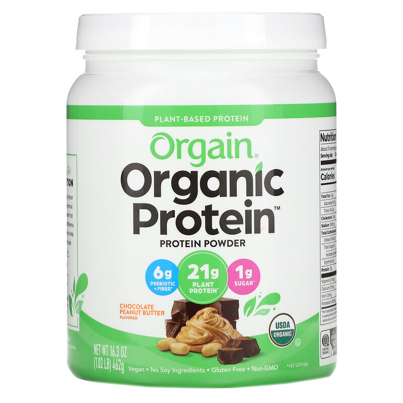 Orgain, Органический протеиновый порошок на растительной основе, шоколад и арахисовая паста, 462 г (1,02)