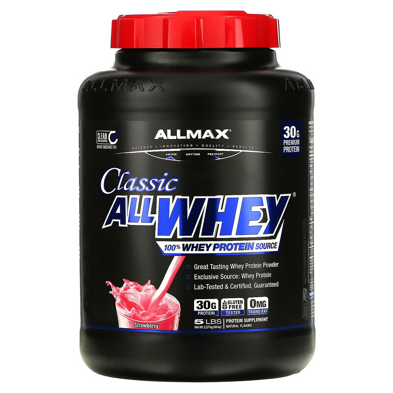 ALLMAX, AllWhey Classic, 100% сывороточный белок, клубника, 5 фунтов (2,27 кг)