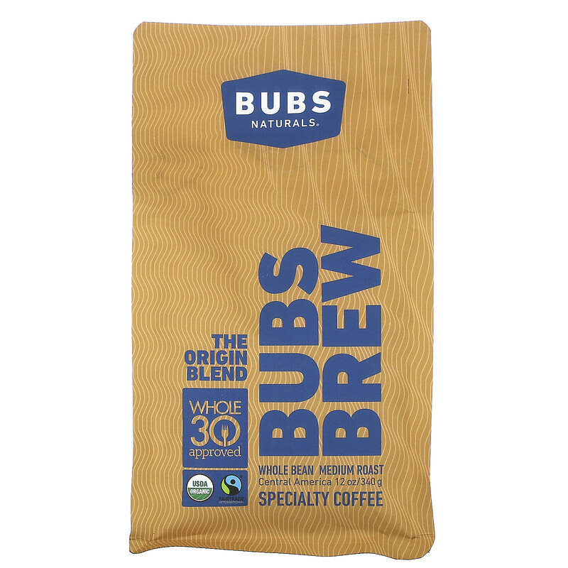 

BUBS Naturals, Bubs Brew, смесь The Origin, цельные бобы, средней обжарки, 340 г (12 унций)