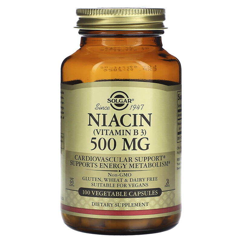 

Solgar, Ниацин (витамин B 3), 500 мг, 100 растительных капсул