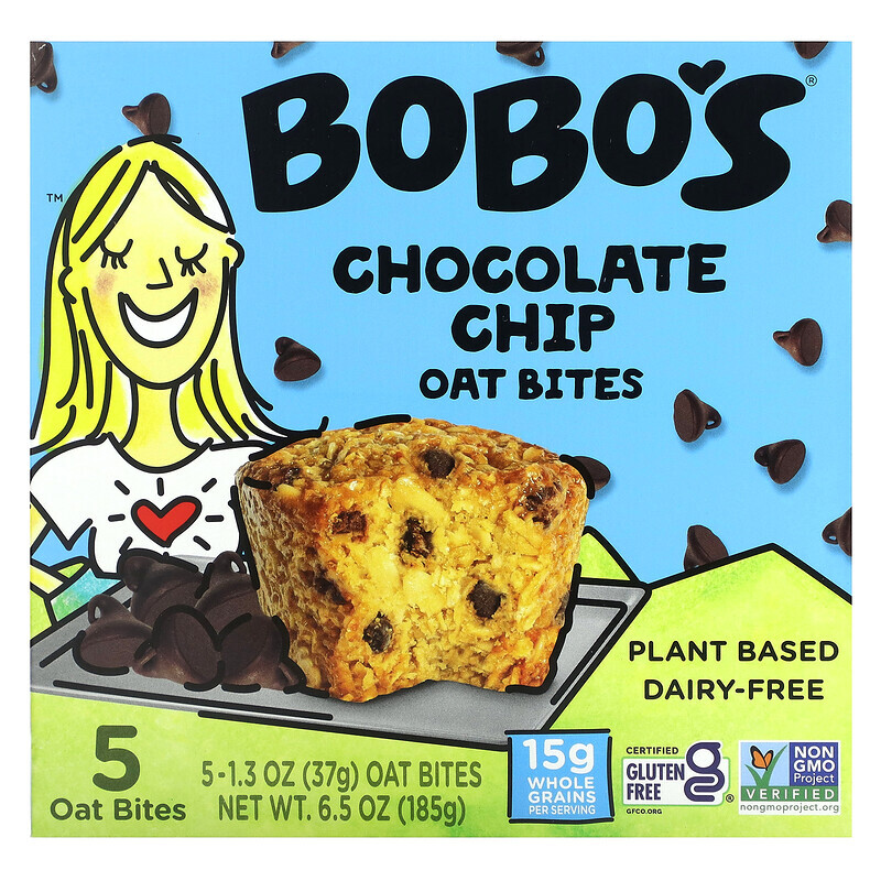 

Bobo's Oat Bars, Овсяные кусочки с шоколадной крошкой, 5 кусочков, 37 г (1,3 унции)