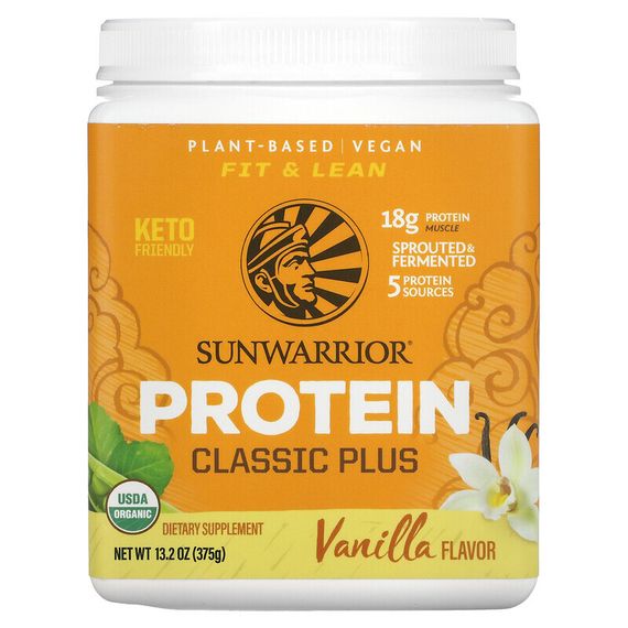 Sunwarrior, Protein Classic Plus, протеин на растительной основе, ванильный вкус, 375 г (13,2 унций)
