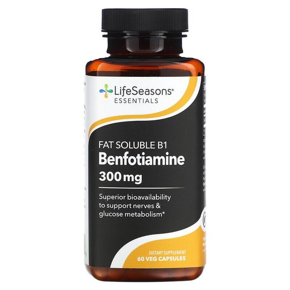 LifeSeasons, Жирорастворимый бенфотиамин B1, 150 мг, 60 растительных капсул