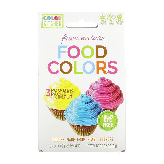 ColorKitchen, натуральные пищевые красители, 3 пакетика с разными цветами по 3 г (0,11 унции)