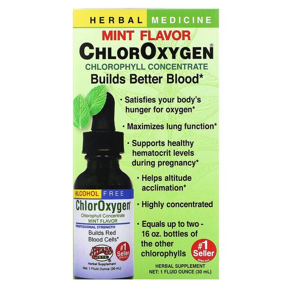 Herbs Etc., ChlorOxygen, концентрат хлорофилла, без спирта, аромат мяты, 29,5 мл