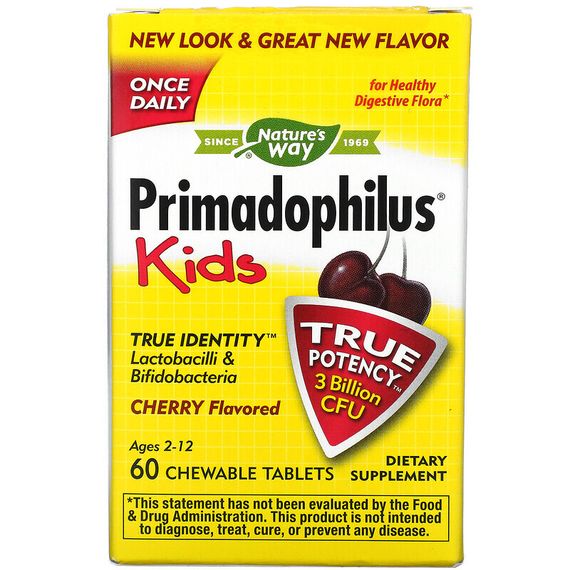 Nature&#39;s Way, Primadophilus для детей со вкусом вишни, 60 жевательных таблеток