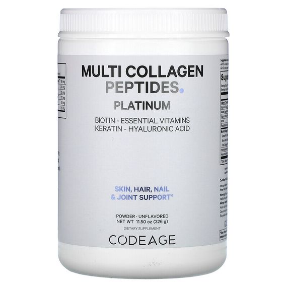 Codeage, Порошок с мультиколлагеновыми пептидами, платина, без добавок, 326 г (11,5 унции)