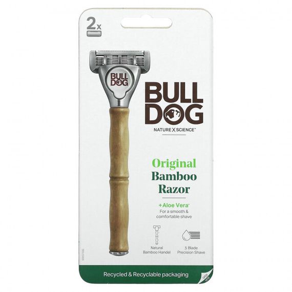 Bulldog Skincare For Men, Оригинальная бамбуковая бритва, 2 картриджа с 5 лезвиями