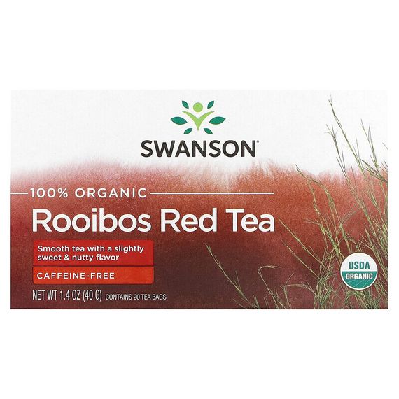 Swanson, 100% органический красный чай ройбуш, без кофеина, 20 чайных пакетиков, 40 г (1,4 унции)