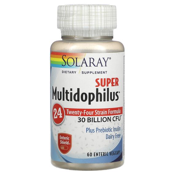 Solaray, Super Multidophilus, пробиотики, 15 млрд КОЕ, 60 капсул Vegcaps с кишечнорастворимой оболочкой