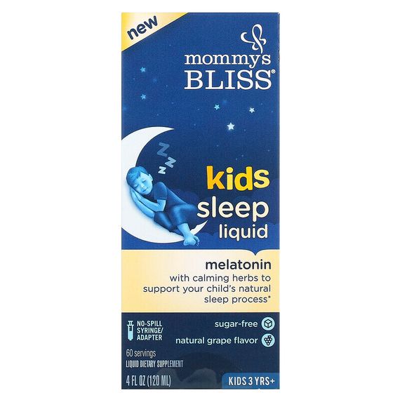 Mommy&#39;s Bliss, Kids Sleep Liquid, Melatonin, Kids 3 Yrs +, Natural Grape, 4 fl oz (120 ml)