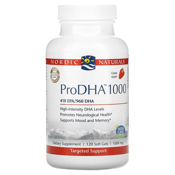 Nordic Naturals, ProDHA 1000, добавка с аминокислотами, с клубничным вкусом, 1000 мг, 120 капсул
