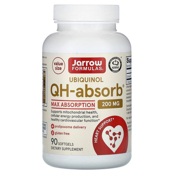 Jarrow Formulas, Убихинол, QH-Absorb, 200 мг, 90 мягких таблеток