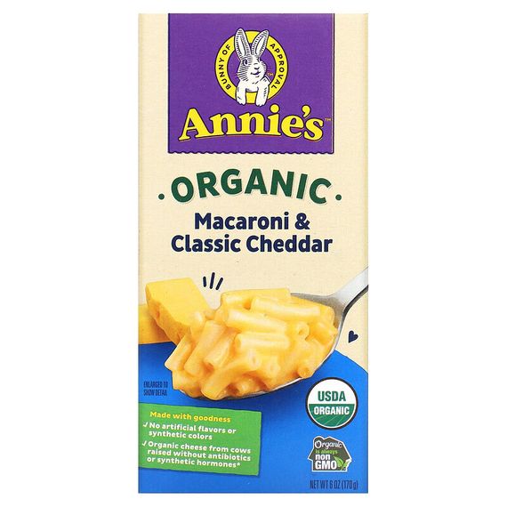 Annie&#39;s Homegrown, Органические макароны и сыр, классический чеддер, 6 унций (170 г)