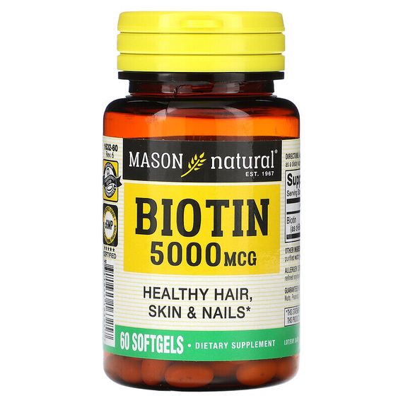 Mason Natural, биотин, 5000 мкг, 60 капсул