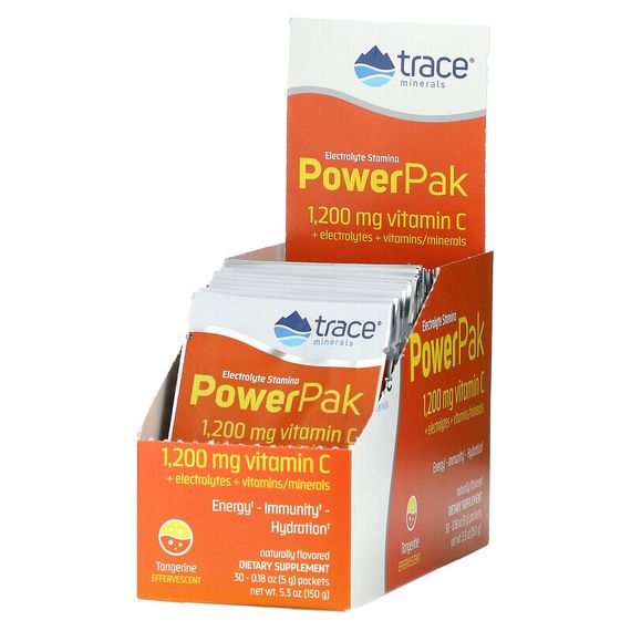 Trace Minerals ®, электролит для повышения выносливости, PowerPak, со вкусом мандарина, 30 пакетиков по 5 г (0,18 унции)