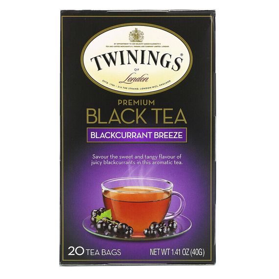 Twinings, черный чай премиальной качества, черная смородина, 20 чайных пакетиков, 40 г (1,41 унции)