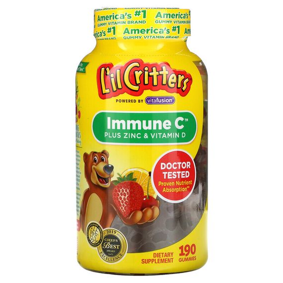 L&#39;il Critters, Immune C с цинком и витамином D, 190 жевательных мармеладок