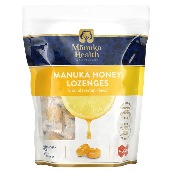 Manuka Health, леденцы с медом манука, MGO 400+, лимон, 58 шт.
