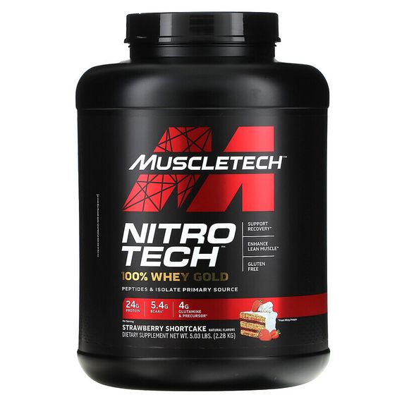 MuscleTech, Nitro Tech, 100% Whey Gold, вкус песочного печенья с клубникой, 2,28 кг (5,03 фунта)