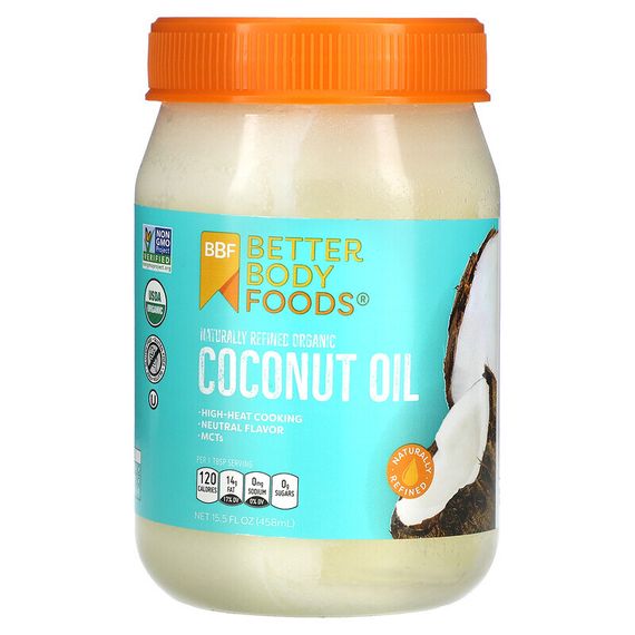 BetterBody Foods, Натурально рафинированное органическое кокосовое масло, 458 мл (15,5 жидк. Унции)