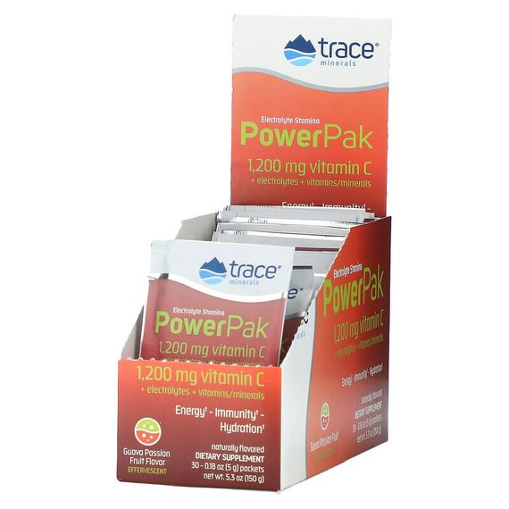 Trace Minerals ®, Electrolyte Stamina Power Pak, гуава и маракуйя, 30 пакетиков по 5 г (0,18 унции)