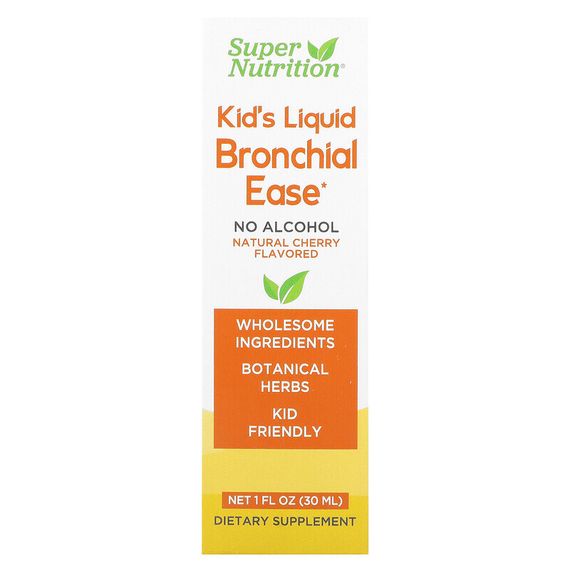 Super Nutrition, Kid&#39;s Liquid Bronchial Ease, без спирта, вишня, 30 мл (1 жидк. унция)