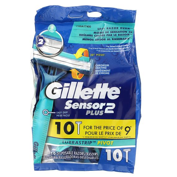 Gillette, Sensor 2 Plus, поворотная головка, одноразовые бритвы, 10 штук