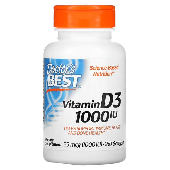 Doctor&#39;s Best, витамин D3, 25 мкг (1000 МЕ), 180 капсул