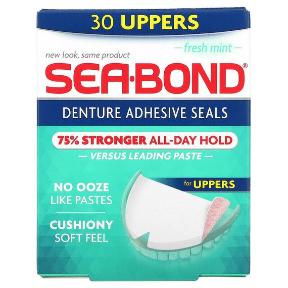 SeaBond, Адгезивные пломбы для зубных протезов, свежая мята, верх 30