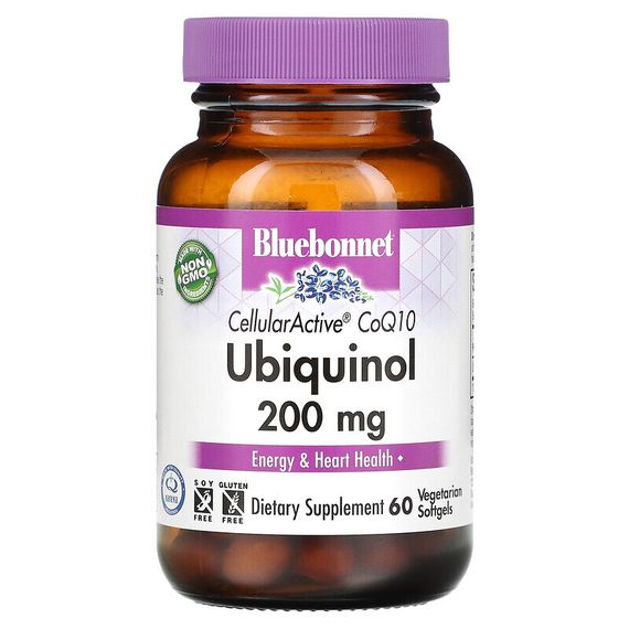 Bluebonnet Nutrition, Убихинол CellullarActive CoQ10, 200 мг, 60 растительных капсул