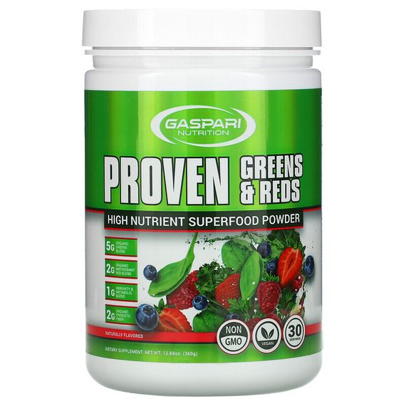 Gaspari Nutrition, Proven Greens &amp; Reds, суперфуд в порошке с высоким содержанием питательных веществ, с натуральным вкусом, 360 г (12,69 унции)