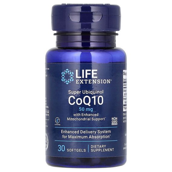 Life Extension, суперубихинол коэнзим Q10 с улучшенной поддержкой митохондрий, 50 мг, 30 капсул