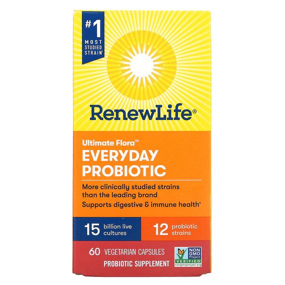 Renew Life, Ultimate Flora, ежедневный пробиотик, 15 млрд КОЕ, 60 вегетарианских капсул