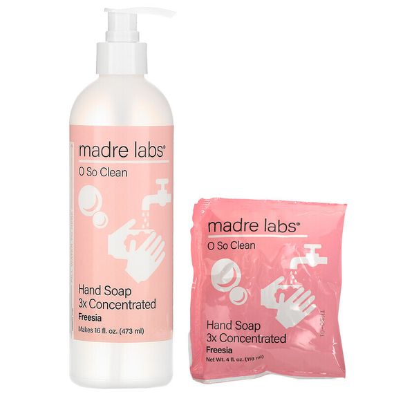 Madre Labs, мыло для рук тройной концентрации, фрезия, 1 пакетик и флакон многоразового использования 118 мл (4 жидк. унции)