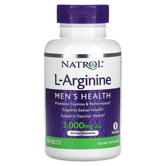 Natrol, L-аргинин, повышенная сила действия, 1000 мг, 90 таблеток