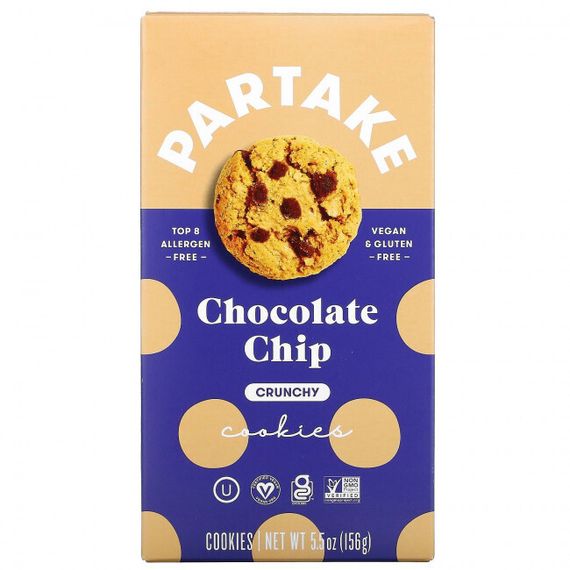 Partake, Crunchy Cookies, шоколадная крошка, 156 г (5,5 унции)