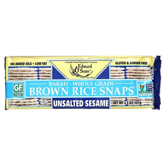 Edward &amp; Sons, Baked Brown Rice Snaps (Запеченные бисквиты из коричневого риса), несоленный кунжут, 100 г