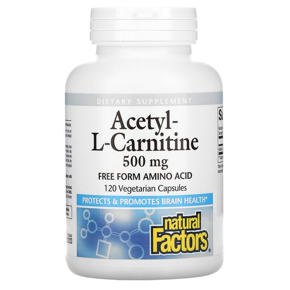 Natural Factors, ацетил L-карнитин, 500 мг, 120 вегетарианских капсул