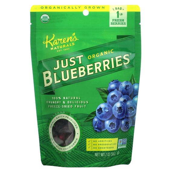 Karen&#39;s Naturals, Organic Just Blueberries, Freeze-Dried Fruit, 2 oz (56 g)