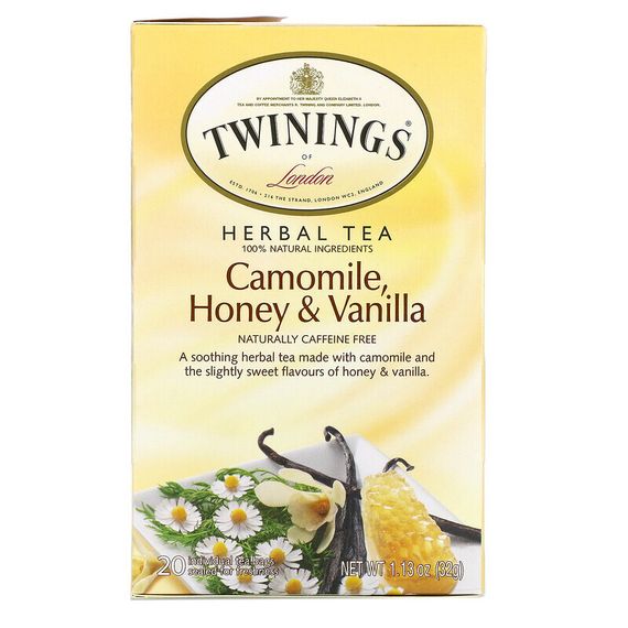 Twinings, Herbal Tea, Camomile, Honey &amp; Vanilla, Caffeine Free, 20 Tea Bags, 1.13 oz (32 g)